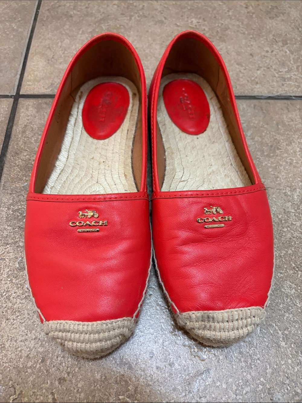 Coach Red Leather Espadrilles with Gold Logo